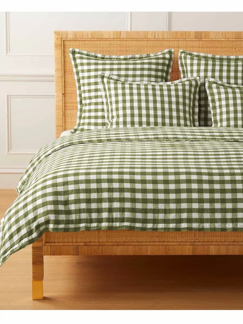 Serena & Lily Green and White Linen Gingham Euro Sham Set